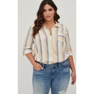 Torrid Womens Lizzie Button Down‎ Shirt Size 3 Multi Striped Long Sleeve Plus 3x